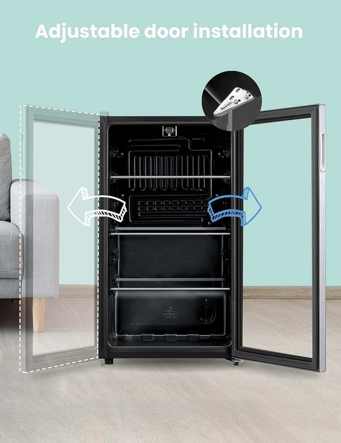 Comfort kitchen' CRV115TAST Cooler, 115 Cans Beverage Refrigerator, Adjustable Thermostat, Glass Door With Stainless Steel Frame, Reversible Hinge Door And Legs For Home, Apartment