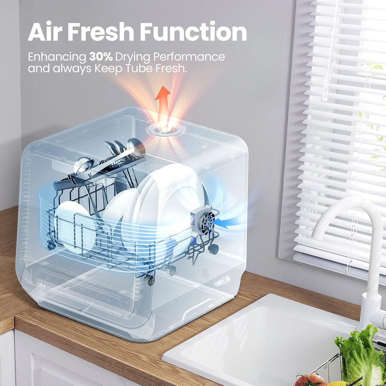 Comfort kitchen' Portable Mini Dishwasher Countertop with 5L Built-in Water Tank for Apartments& RVs, No Hookup Needed, 6 Programs, 360° Dual Spray, 162℉ High-Temp& Air-Dry Function