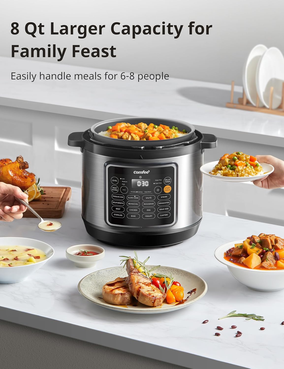 Comfort kitchen’ Pressure Cooker 6 Quart with 13 Cooking Functions, Olla de Presion Non-Stick Pot Yogurt Maker Rice Cooker Slow Cooker Sauté Steamer, Healthy Ceramic Inner Pot