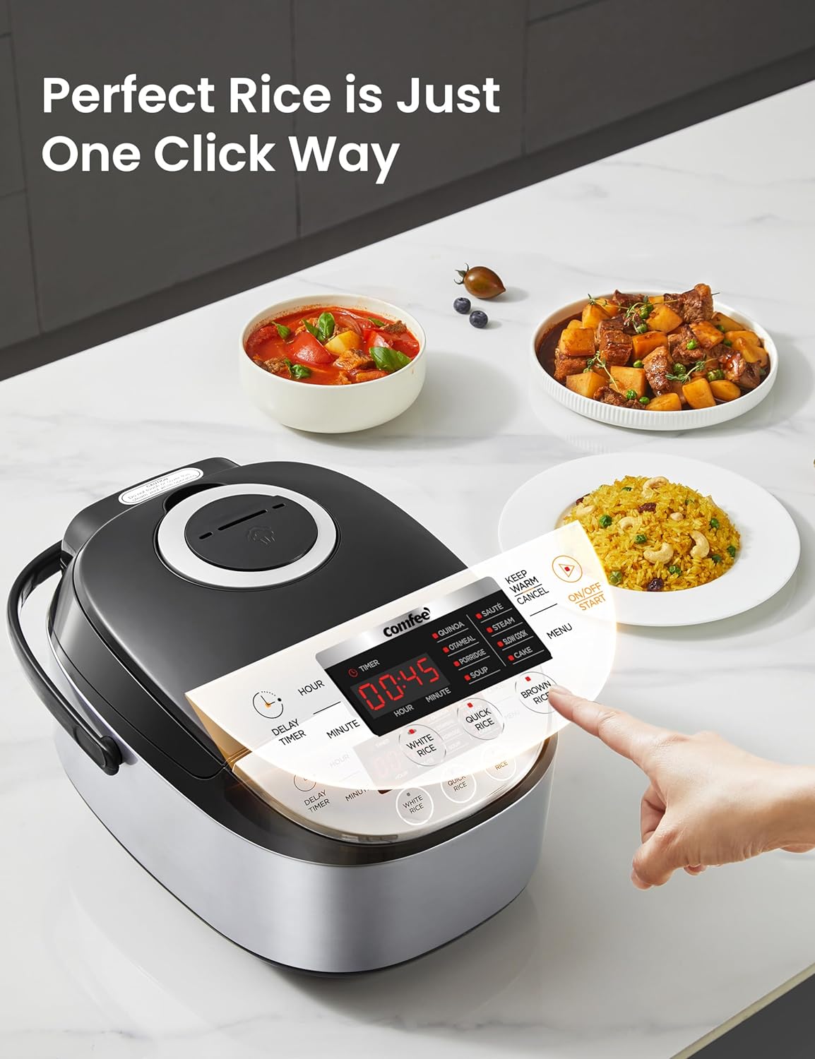 Comfort kitchen' Rice Cooker 12 Cups Cooked/6 Cups Uncooked, Portable Non-Stick Rice Maker, Japanese Rice Cooker with Fuzzy Logic Technology, 24-Hour Timer Delay, 11 Presets, Steamer, Fast Rice Cooker, Grain Cooker, Black
