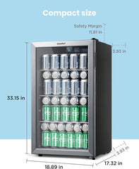 Comfort kitchen' CRV115TAST Cooler, 115 Cans Beverage Refrigerator, Adjustable Thermostat, Glass Door With Stainless Steel Frame, Reversible Hinge Door And Legs For Home, Apartment