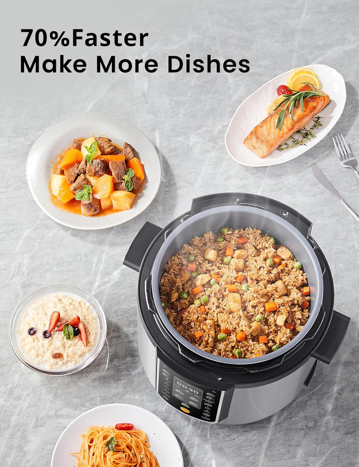 Comfort kitchen’ Pressure Cooker 6 Quart with 13 Cooking Functions, Olla de Presion Non-Stick Pot Yogurt Maker Rice Cooker Slow Cooker Sauté Steamer, Healthy Ceramic Inner Pot